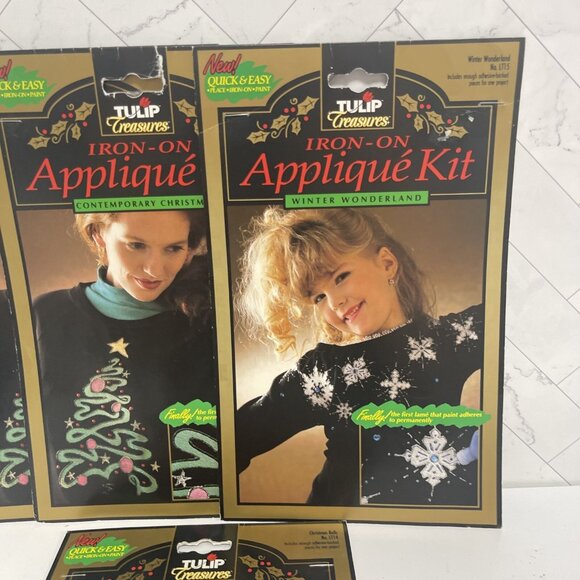 Lot Of 4 Vintage Tulip Treasures Iron On Applique Kit 90s Ugly Christmas Sweater - Picture 3 of 6